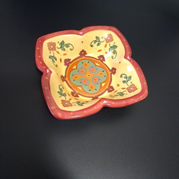 Partylite Tuscan Bohemian Spice Ceramic Candle Holder Floral Design Square - Picture 5 of 9